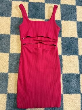 Princess Polly Ribbed Cutout Mini Dress in Hot Pink